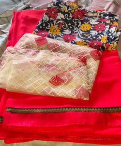 Beautiful Pink Floral Saree combo