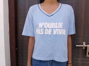 Light Blue Graphic V-Neck T-Shirt