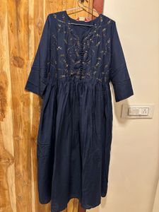 Elegant Navy Blue Kurta with Gold Embroidery