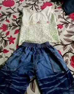 Stylish Denim Pants and Top Set