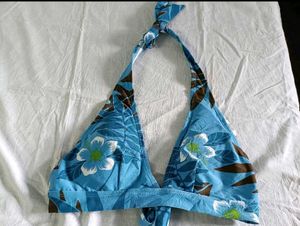 Blue Floral Halter Bikini Top