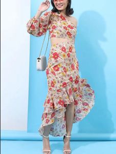 Floral One-Shoulder Crop & Ruffle Skirt Set