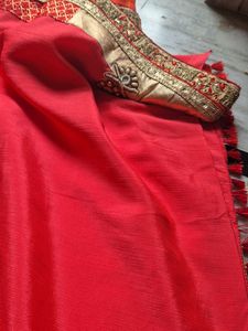 Vibrant Red Embroidered Saree