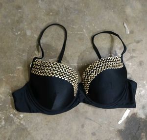 Stylish Black Bra with Gold Embellishments