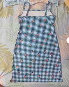 Blue Gingham Floral Mini Dress