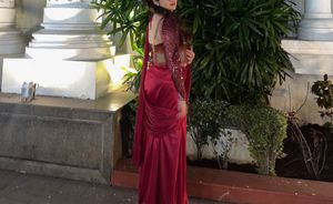 Stunning Red Sequinned Saree
