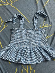 Blue Gingham Smocked Peplum Top