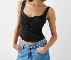 Black Satin Button-Up Corset Top