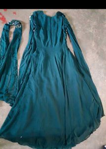 Elegant Teal Embroidered Anarkali Gown