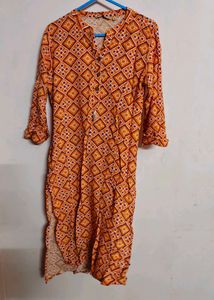 Orange Geometric Print Kurta