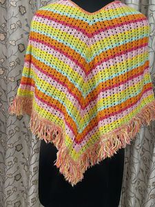 Crocheted Poncho with Fringe