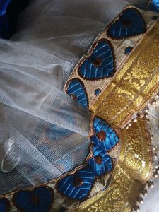 Elegant Blue &amp; White velvet net kurta