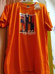 Orange "Art is Life" Graphic T-Shirt