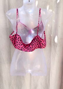 I. Hot Pink Leopard Print Bikini Top