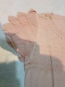 Beige Beaded Short Sleeve Top