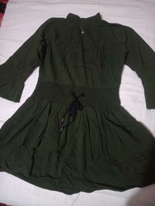 Chic Olive Green Flared Dress