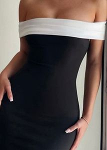 Elegant Off-Shoulder Black &amp; White Dress