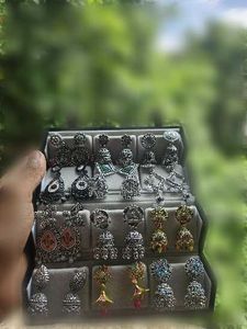 Exquisite Oxidized Silver Jhumkas & Earrings Set
