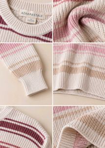 CREAM PINK &amp; BURGUNDY STRIPED CROPPED SWEATER