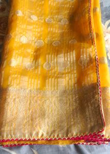 haldi function mango colour organza saree