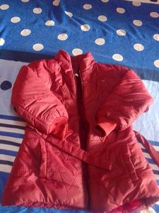 Red Quilted Jacket with Belt