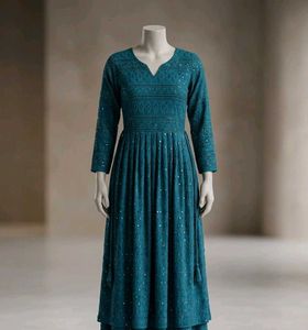 Teal Sequined Anarkali Gown