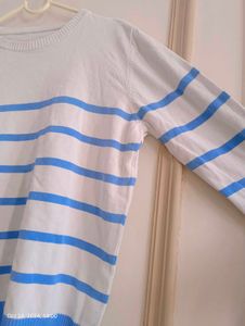 White Coloured Sweatshirt With Blue Strip For Men