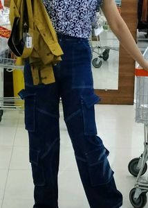 SASSAFRAS Stylish Women's Blue Cargo Jeans