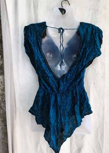 Sparkling Teal Blue Ruched Top