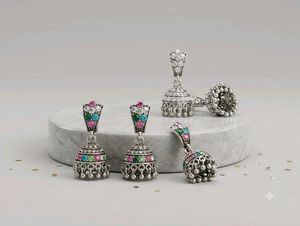 Elegant Jhumka Earrings with Colorful Stones