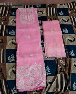 unstitched Pink Embroidered Kurta Set