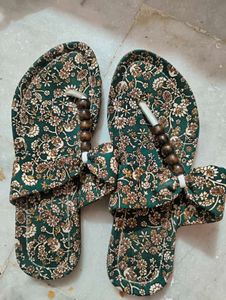 Floral Print Beaded Sandals