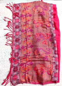 Peach Colour🍑 Embroidered Fringe Stole/Scarf 🧣