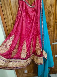 Vibrant Red &amp; Blue Lehenga Choli Set