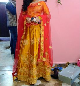 Trending Colour Mustard Red Lehanga ❤️🌼