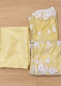 Pastel Yellow Floral Embroidered Long Kurti with L