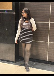 Striped Mini Dress with White Cardigan