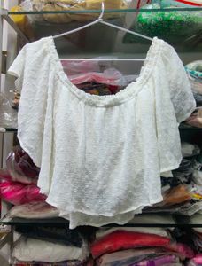 Set of Offshoulder Top &amp; Blue Hem Skirt