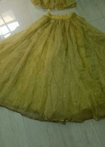 Mustard Yellow Peplum Lehenga Choli with Net Dupat