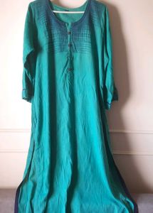 Sea green Kurti with Embroidered Neckline