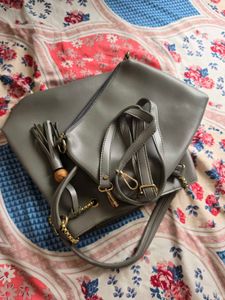 Stylish Grey Tote Bag with Chain Detail