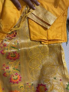 Elegant yellow embroidery saree