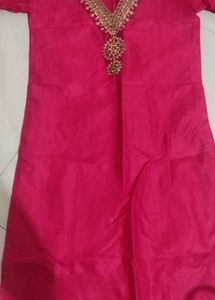 Vibrant Pink Kurta with Embellished Neckline