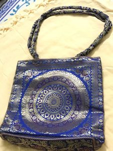 Exquisite Blue Banarasi Handbag