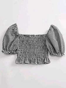 Gingham Smocked Crop Top