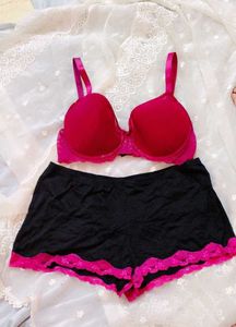 Lace Trimmed Bra & Shorts Set