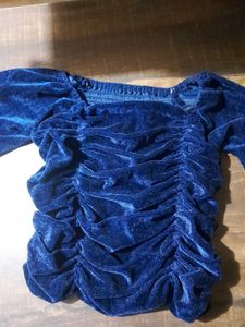 Blue Ruched Puff Sleeve Top