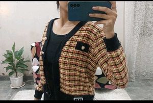 Tweed Style Cropped Cardigan