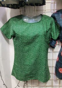 Green Polka Dot Flutter Sleeve Top