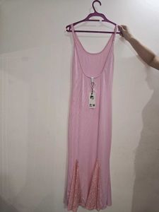 Elegant Pink Maxi Dress with Lace Accents